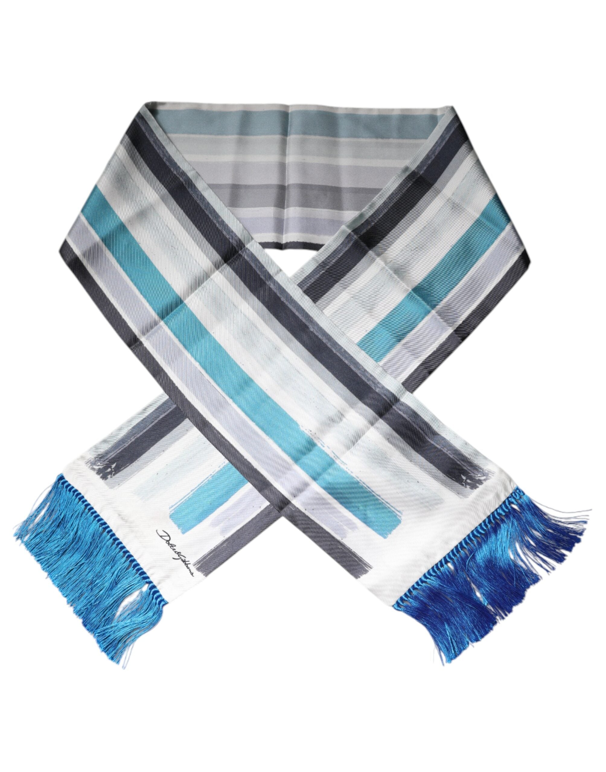 Dolce & Gabbana Multicolor Stripes Silk Fringes Neck Foulard Men's Scarf