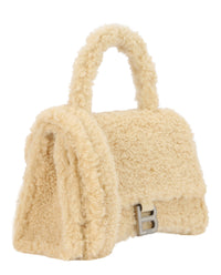 Balenciaga Womens Hourglass Faux Shearling Shoulder Bag