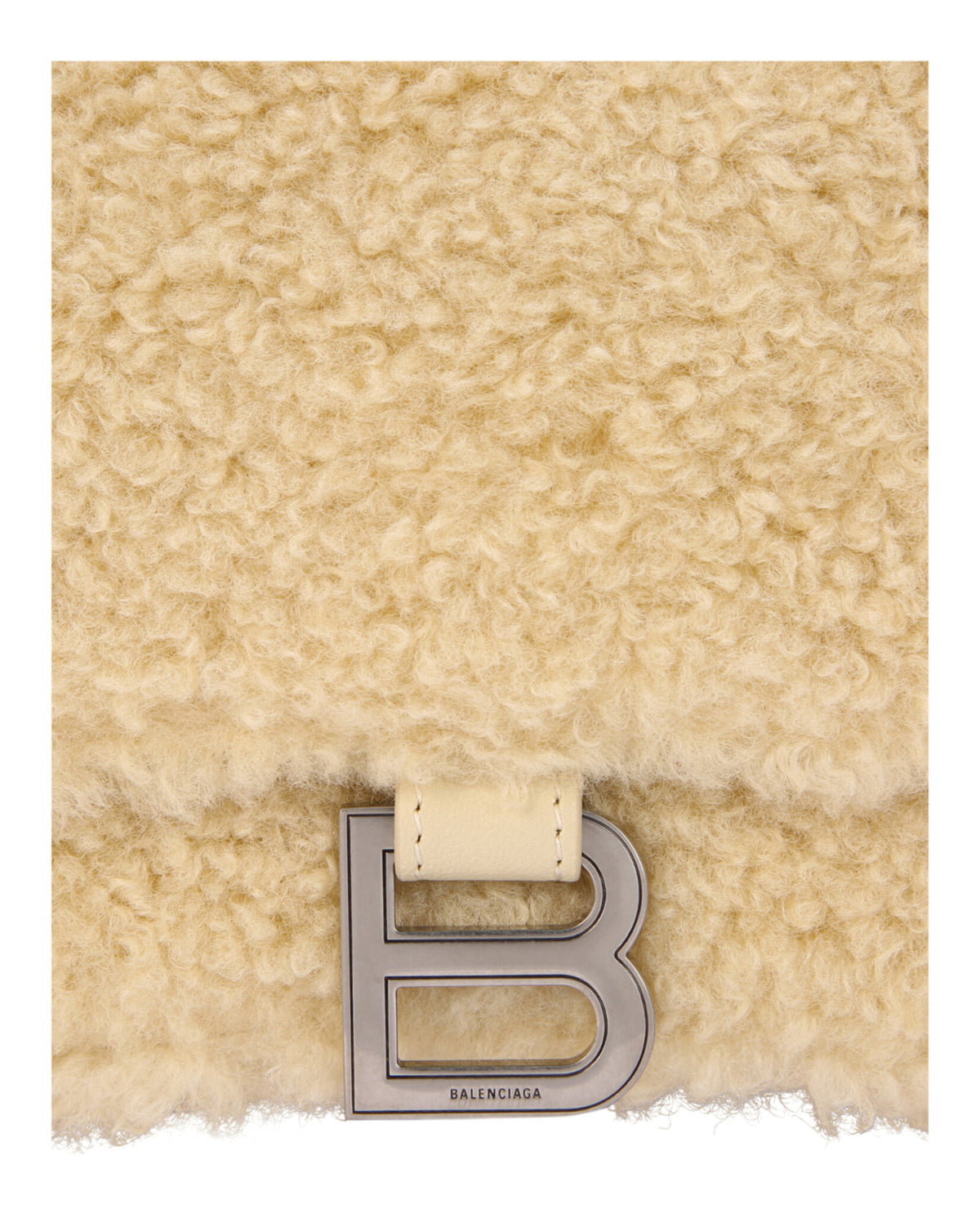 Balenciaga Womens Hourglass Faux Shearling Shoulder Bag