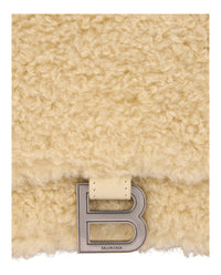 Balenciaga Womens Hourglass Faux Shearling Shoulder Bag
