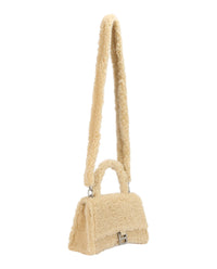 Balenciaga Womens Hourglass Faux Shearling Shoulder Bag