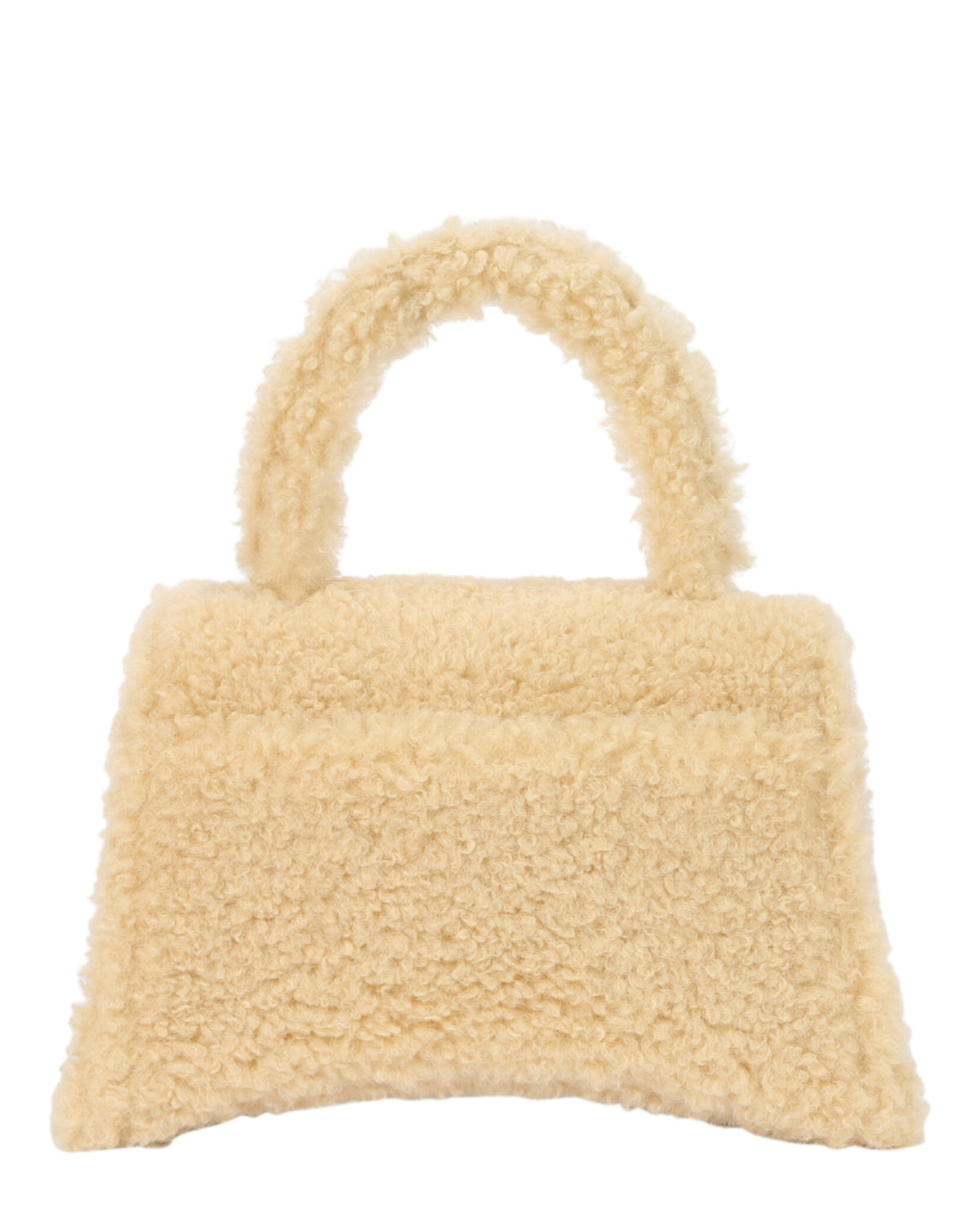 Balenciaga Womens Hourglass Faux Shearling Shoulder Bag