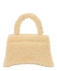 Balenciaga Womens Hourglass Faux Shearling Shoulder Bag