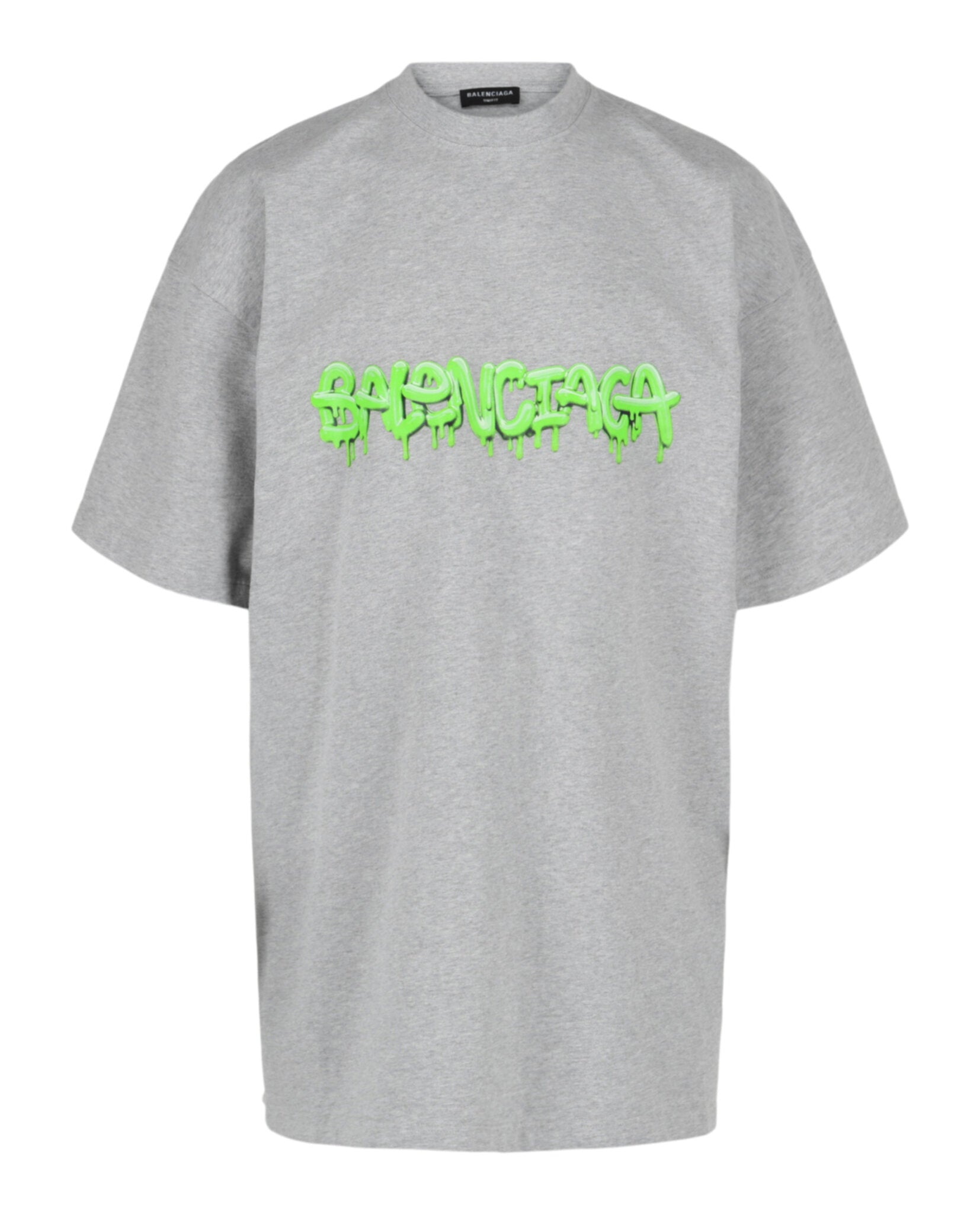 Balenciaga Unisex-Adult Slime Logo Oversized T-Shirt Heather Grey Slime Green