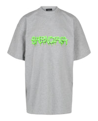 Balenciaga Unisex-Adult Slime Logo Oversized T-Shirt Heather Grey Slime Green