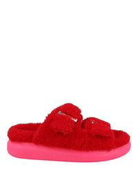 Alexander McQueen Womens Shearling Slide Sandals Red Pink