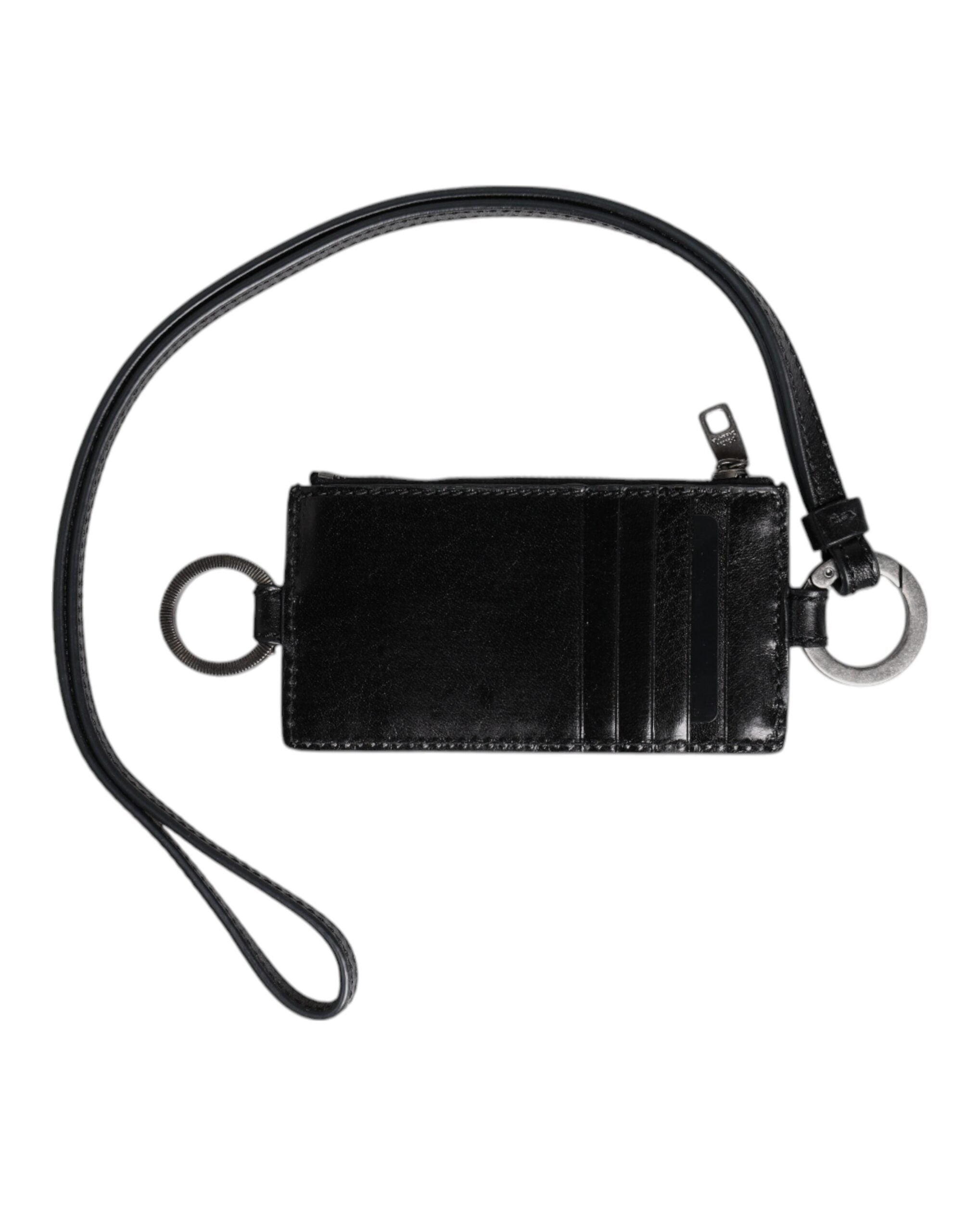 Dolce & Gabbana Dolce & Gabbana Black Leather Logo Embossed Lanyard Card Holder Men's Wallet