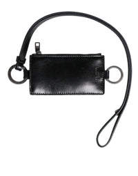Dolce & Gabbana Dolce & Gabbana Black Leather Logo Embossed Lanyard Card Holder Men's Wallet