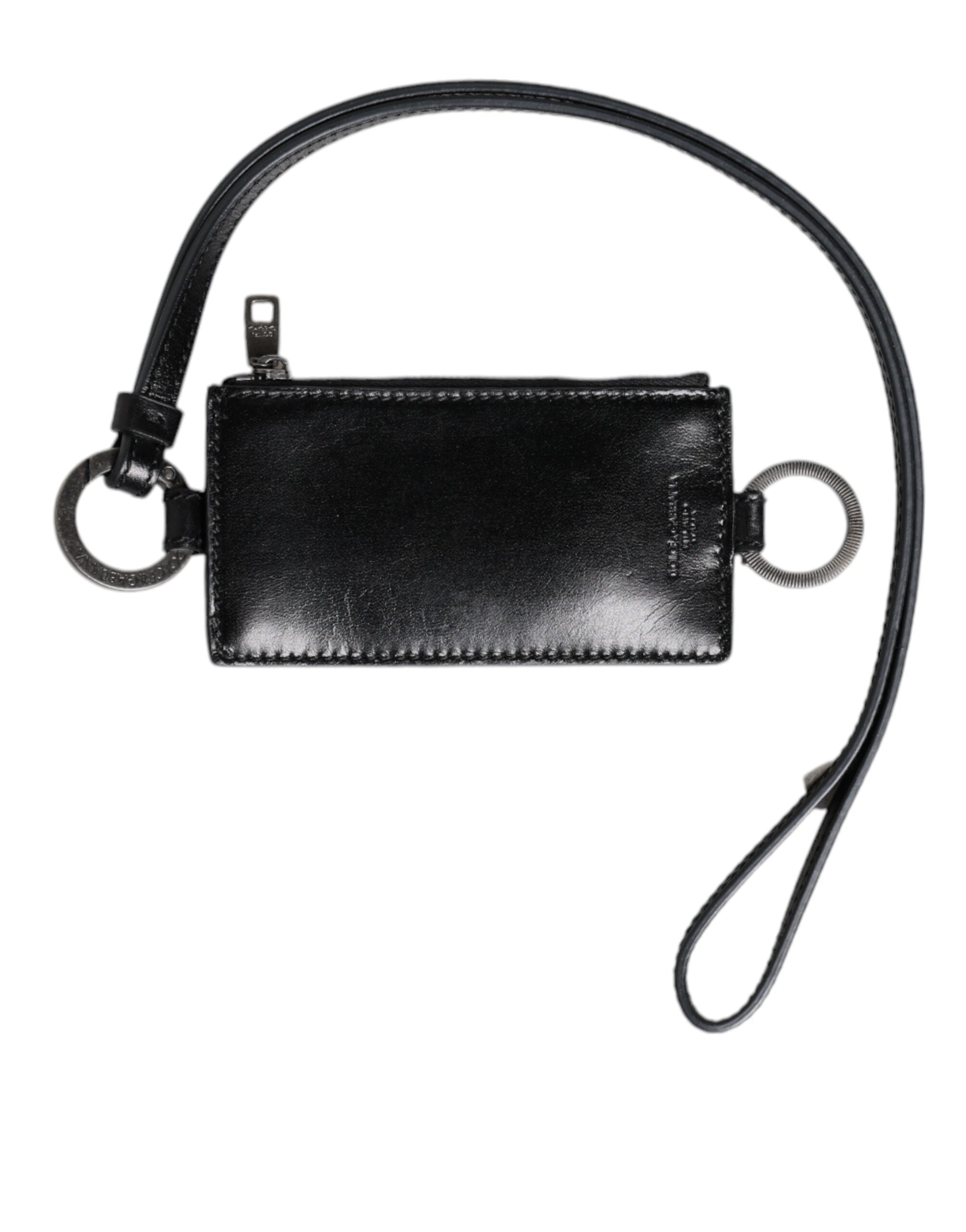 Dolce & Gabbana Dolce & Gabbana Black Leather Logo Embossed Lanyard Card Holder Men's Wallet