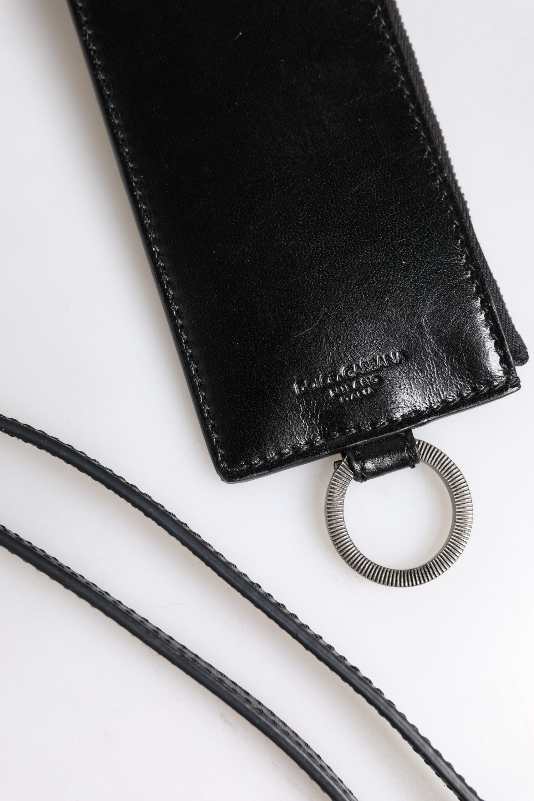 Dolce & Gabbana Dolce & Gabbana Black Leather Logo Embossed Lanyard Card Holder Men's Wallet