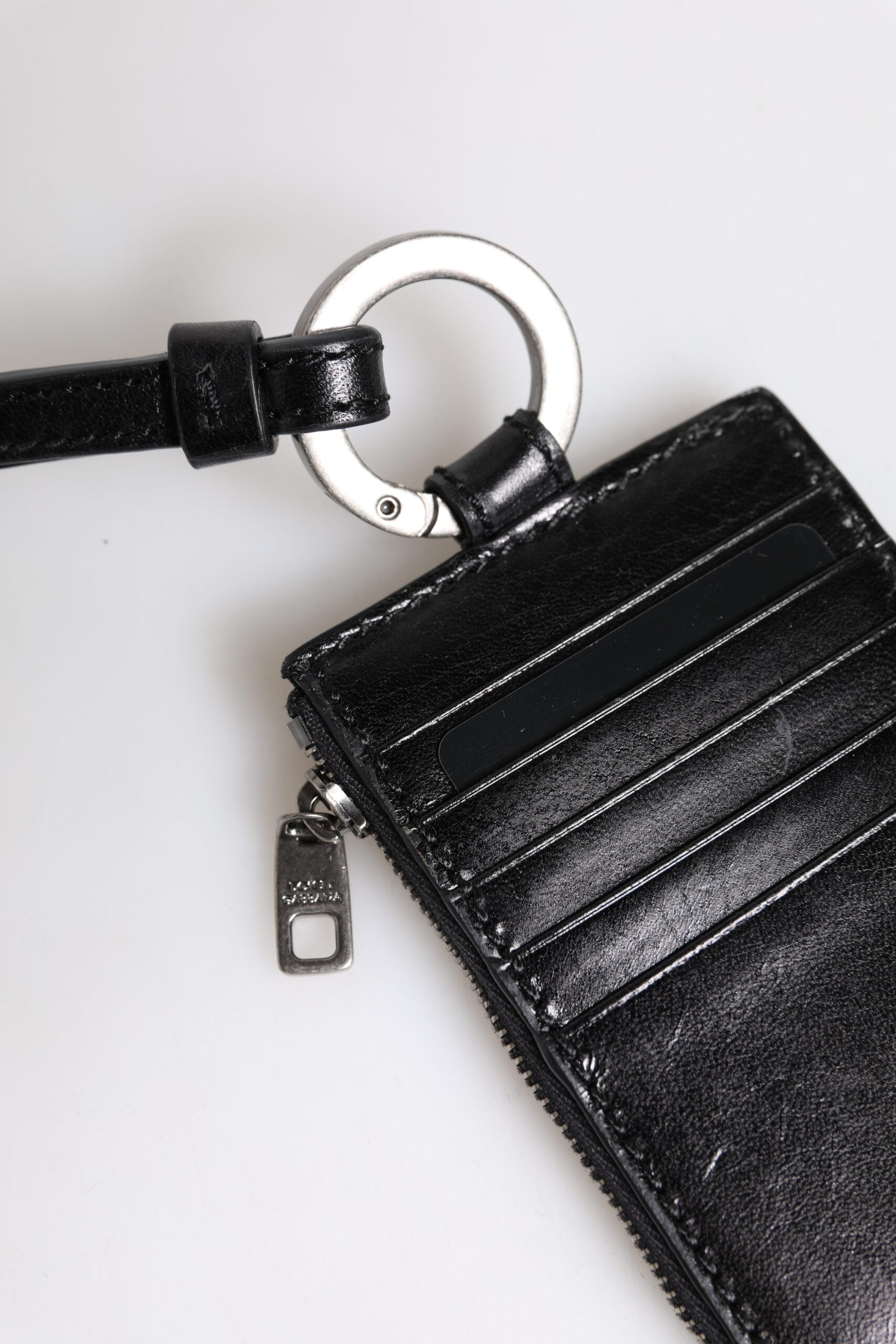 Dolce & Gabbana Dolce & Gabbana Black Leather Logo Embossed Lanyard Card Holder Men's Wallet