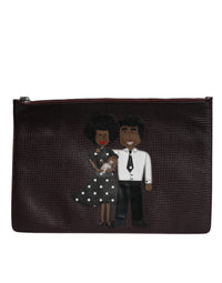 Dolce & Gabbana Dolce & Gabbana Brown Leather #DGFAMILY Embellished Men Clutch Pouch Men's Bag