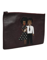 Dolce & Gabbana Dolce & Gabbana Brown Leather #DGFAMILY Embellished Men Clutch Pouch Men's Bag