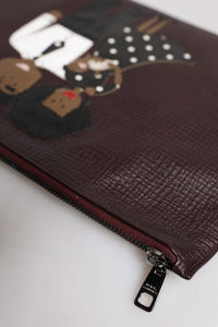 Dolce & Gabbana Dolce & Gabbana Brown Leather #DGFAMILY Embellished Men Clutch Pouch Men's Bag