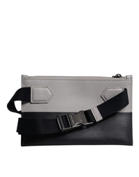 Dolce & Gabbana Black White Leather Logo Embossed Crossbody Men's Bag