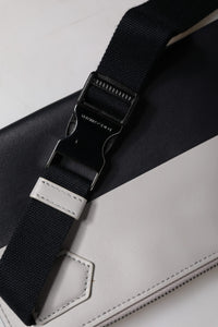Dolce & Gabbana Black White Leather Logo Embossed Crossbody Men's Bag