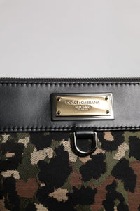 Dolce & Gabbana Multicolor Leopard Jacquard Print Logo Plaque Pouch Men's Bag