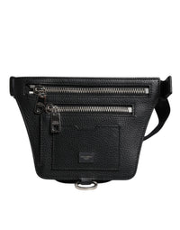 Dolce & Gabbana Black Calfskin Logo Plaque Belt Waist Men Fanny Pack Men's Bag