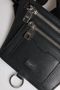 Dolce & Gabbana Black Calfskin Logo Plaque Belt Waist Men Fanny Pack Men's Bag