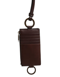 Dolce & Gabbana Dolce & Gabbana Brown Calf Leather Lanyard Logo Card Holder Men's Wallet