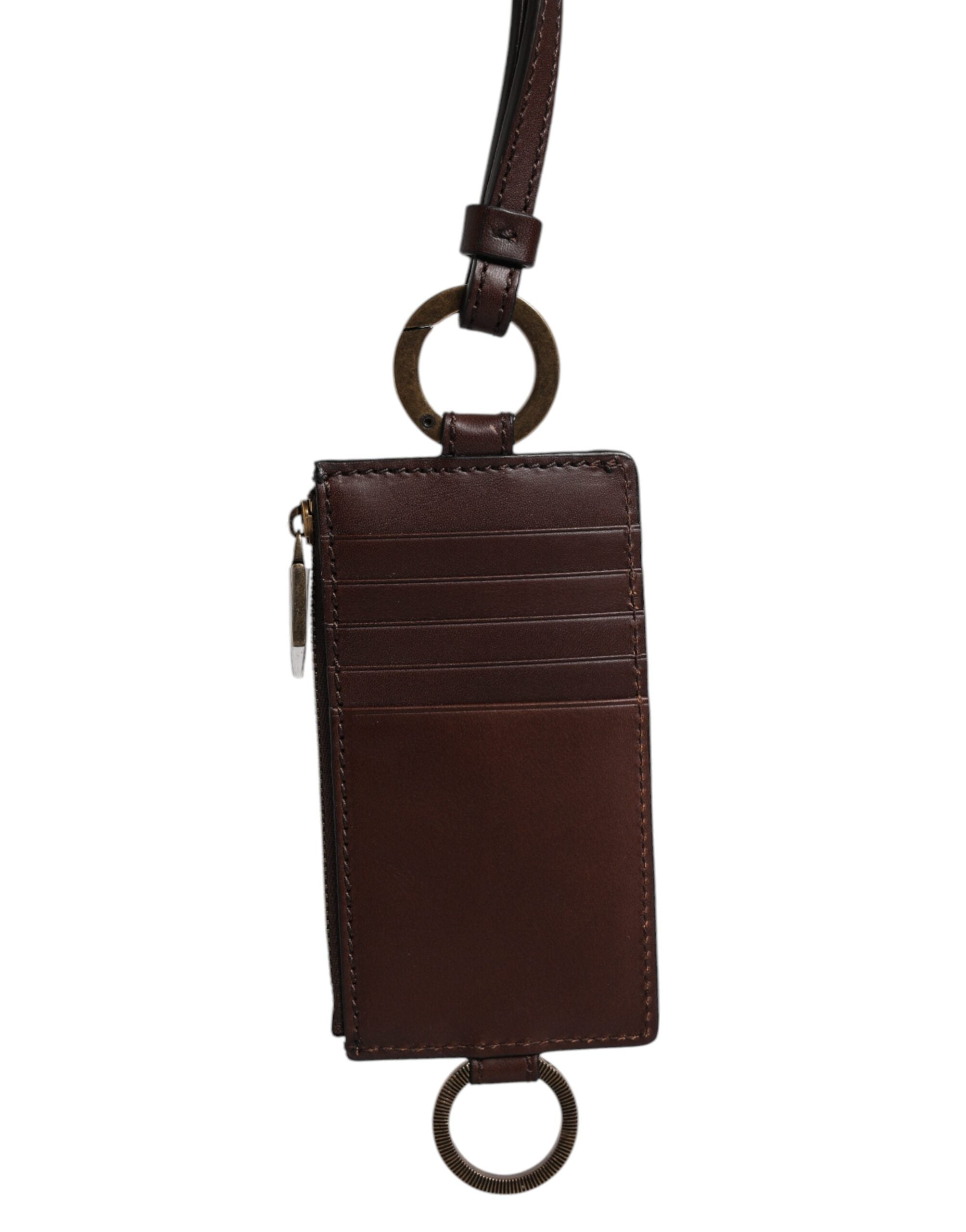 Dolce & Gabbana Dolce & Gabbana Brown Calf Leather Lanyard Logo Card Holder Men's Wallet