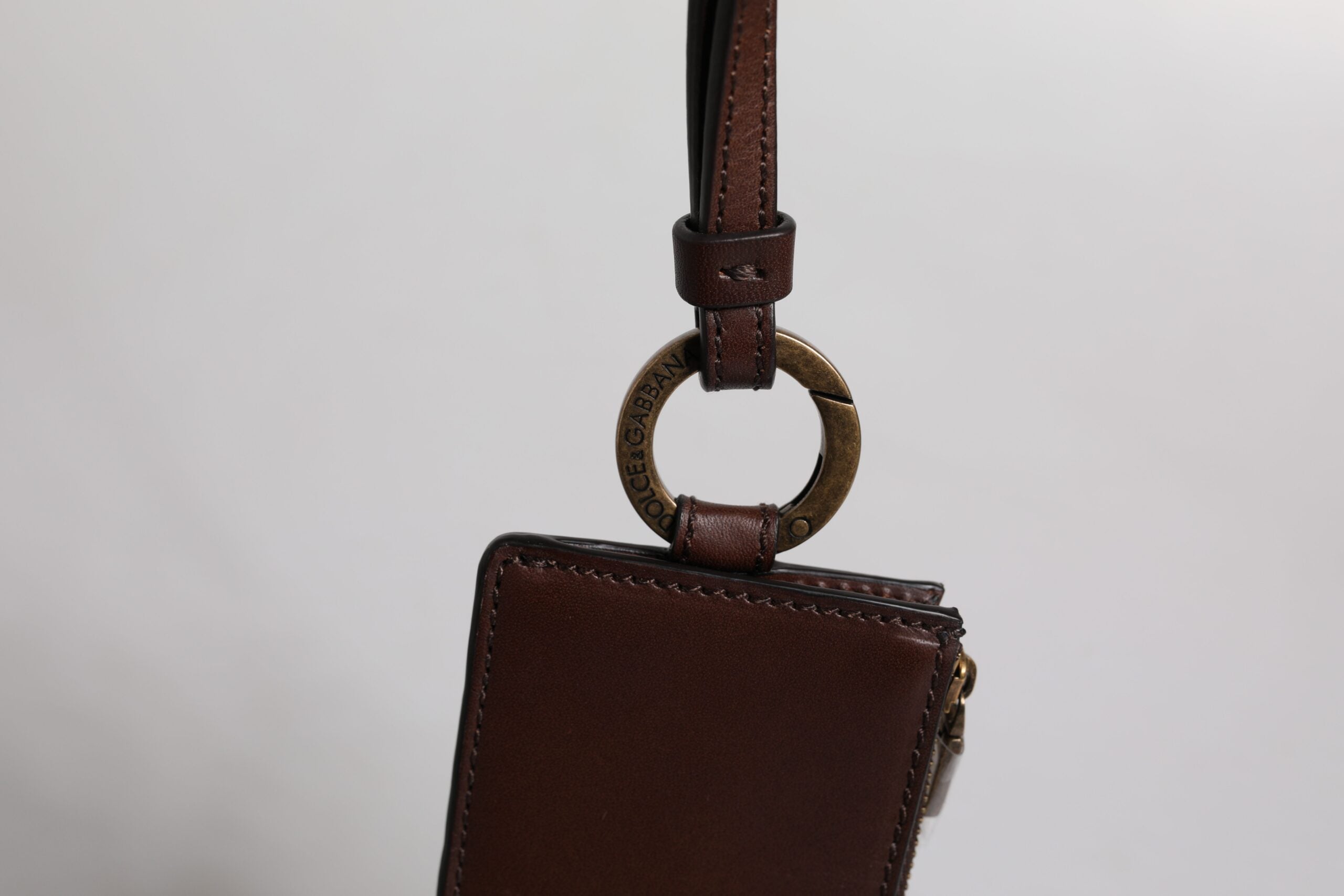 Dolce & Gabbana Dolce & Gabbana Brown Calf Leather Lanyard Logo Card Holder Men's Wallet