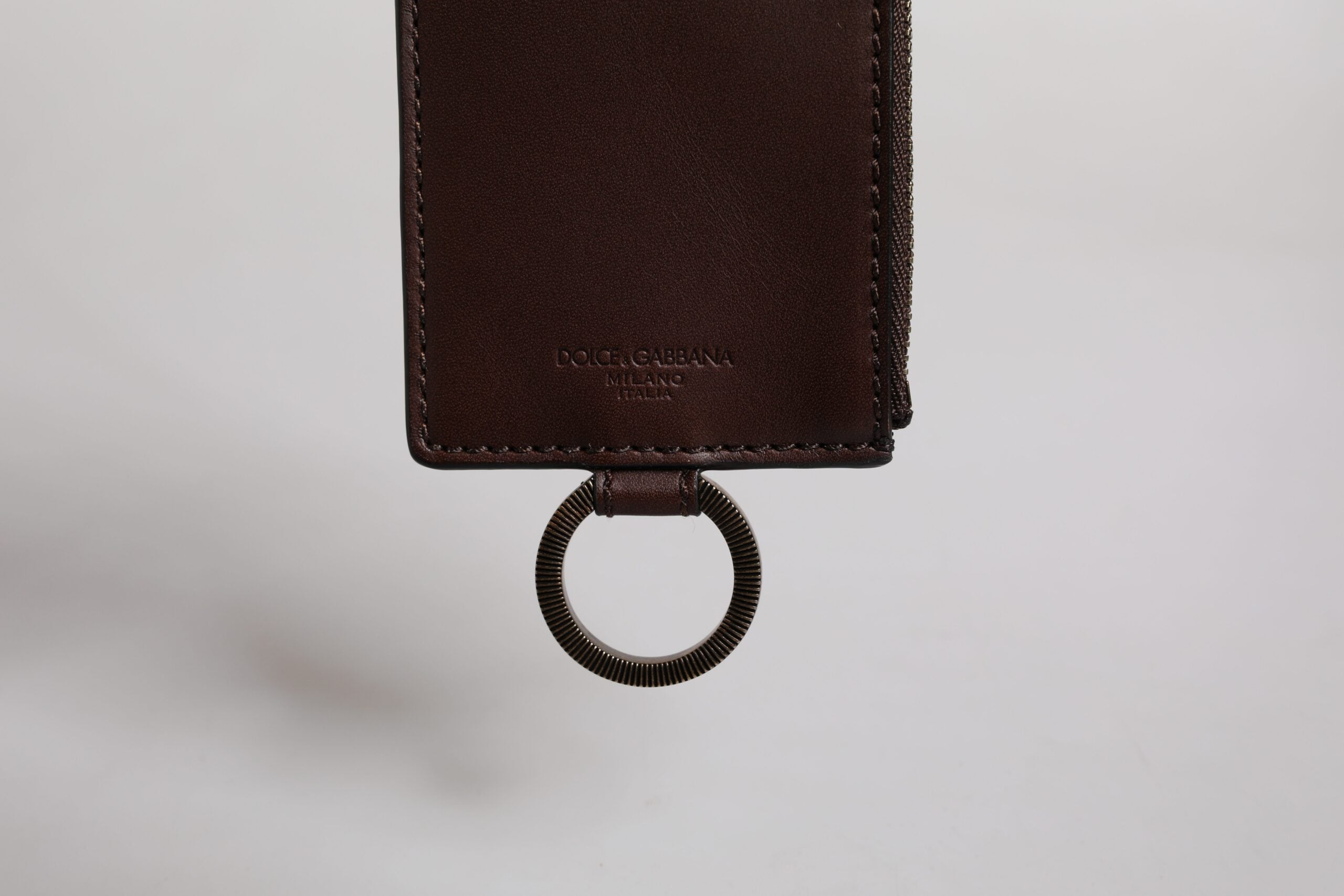 Dolce & Gabbana Dolce & Gabbana Brown Calf Leather Lanyard Logo Card Holder Men's Wallet