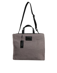 Dolce & Gabbana Grey Alpaca Wool Logo Plaque Tote Shoulder Men's Bag