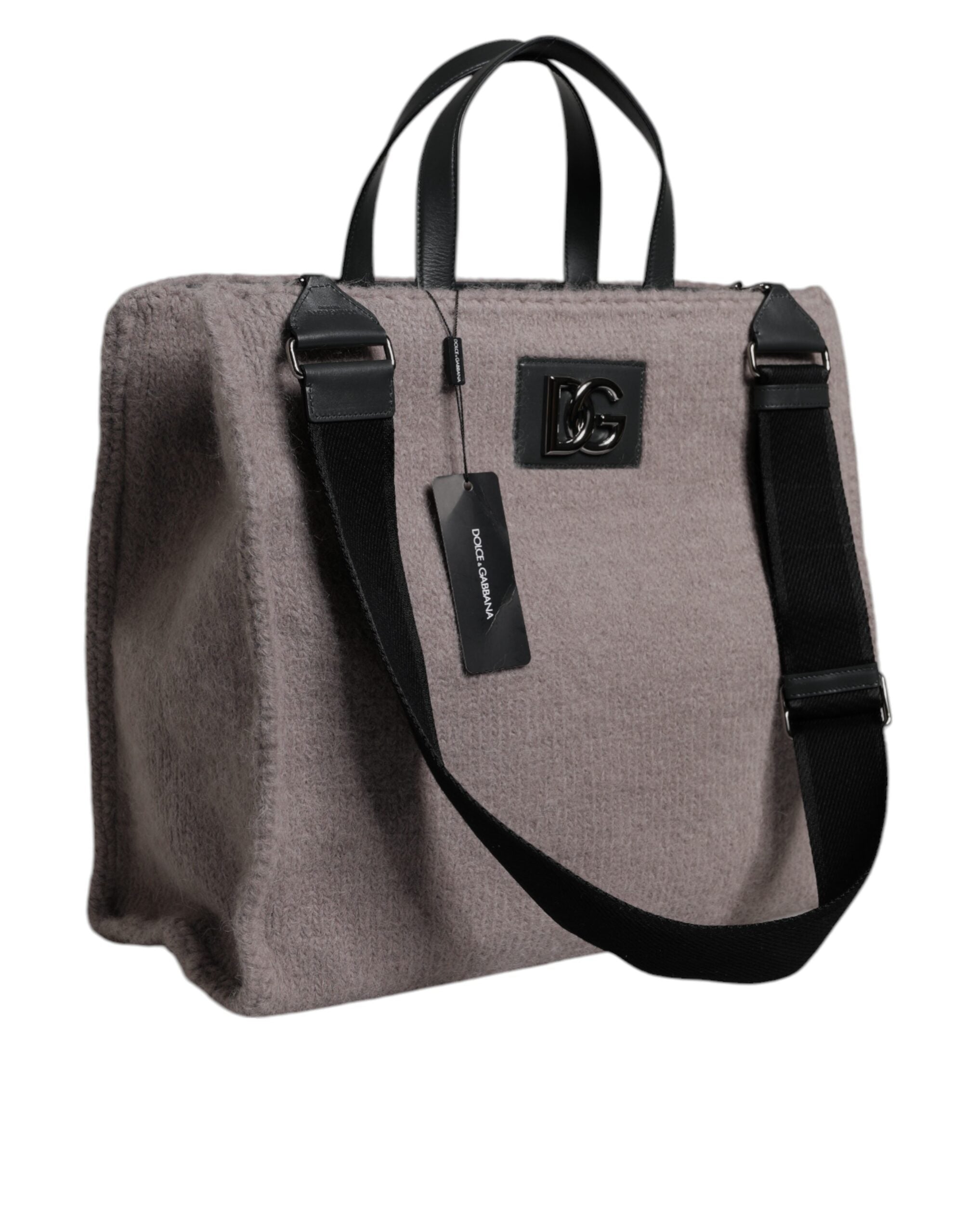 Dolce & Gabbana Grey Alpaca Wool Logo Plaque Tote Shoulder Men's Bag