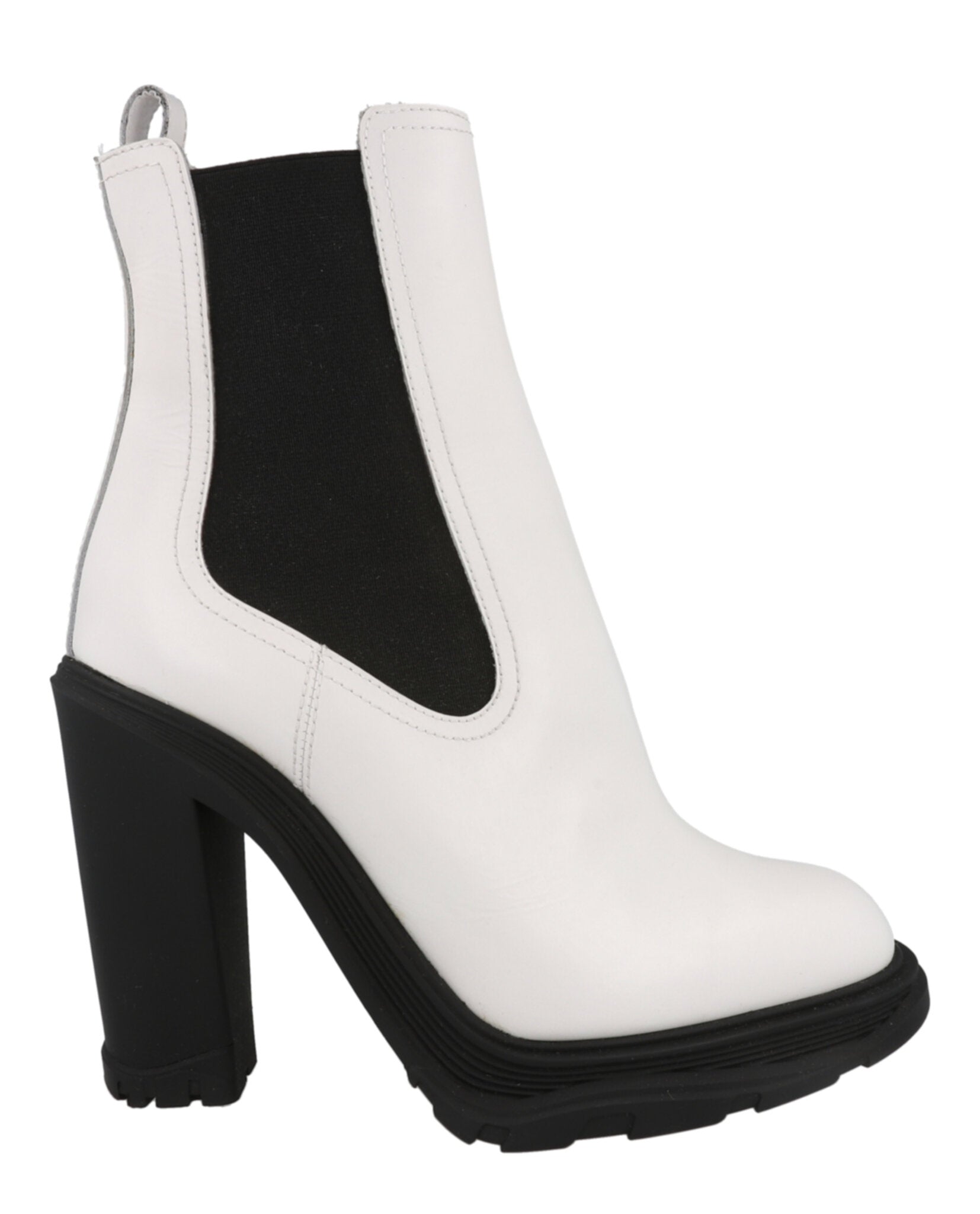 Alexander McQueen Womens Leather Heeled Chelsea Boots Ivory Black