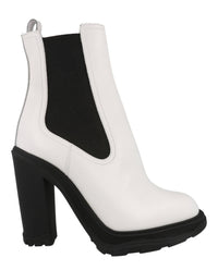 Alexander McQueen Womens Leather Heeled Chelsea Boots Ivory Black