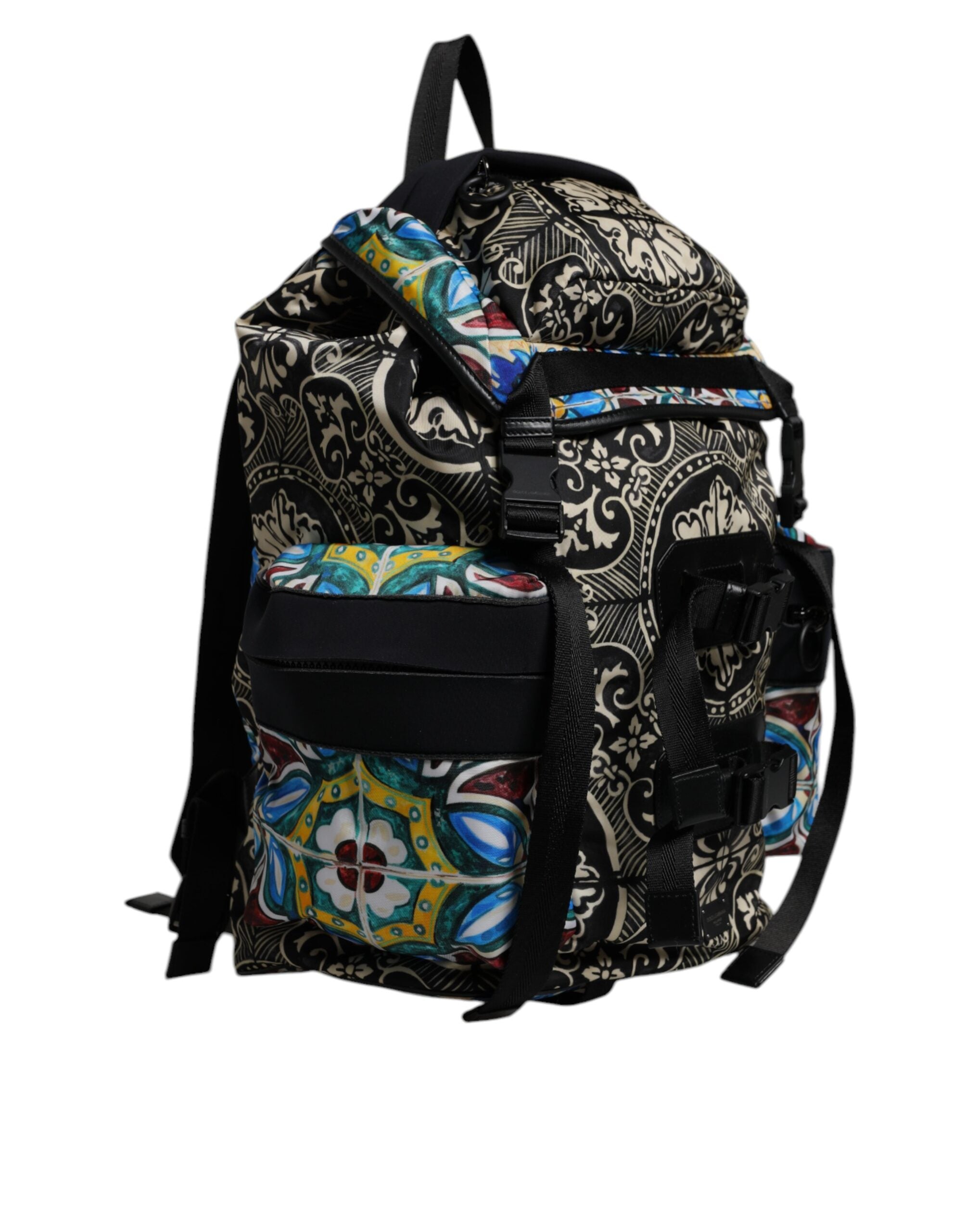 Dolce & Gabbana Multicolor Maiolica Print Nylon Backpack Men's Bag