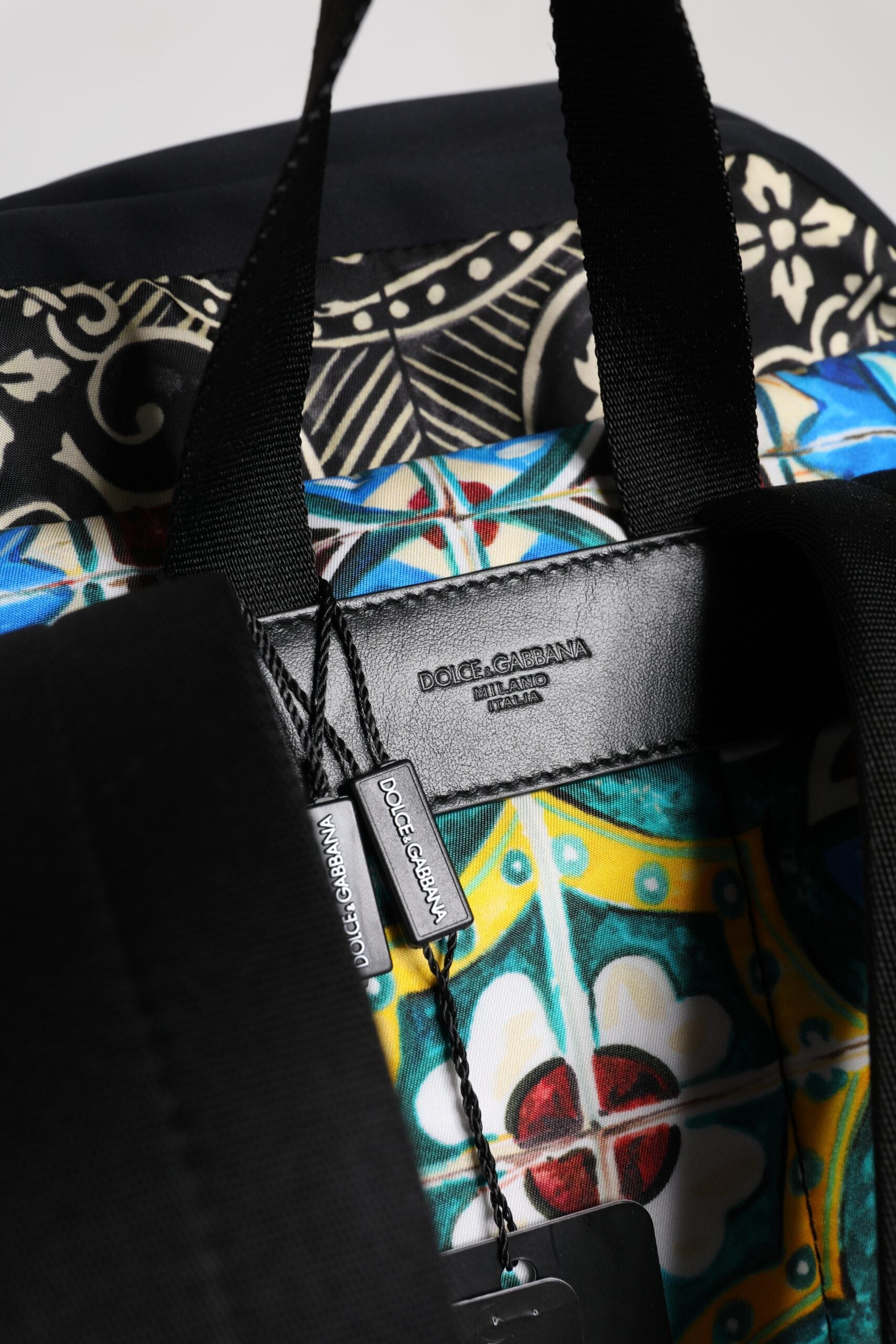 Dolce & Gabbana Multicolor Maiolica Print Nylon Backpack Men's Bag