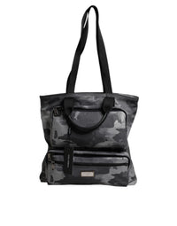 Dolce & Gabbana Gray Camo Cotton Multiple Compartments Tote Men's Bag
