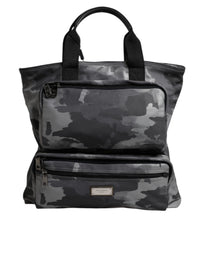 Dolce & Gabbana Gray Camo Cotton Multiple Compartments Tote Men's Bag