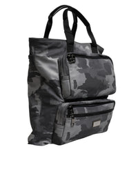 Dolce & Gabbana Gray Camo Cotton Multiple Compartments Tote Men's Bag