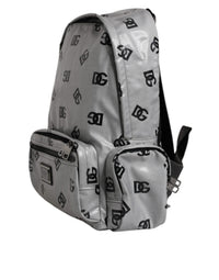 Dolce & Gabbana Polyester Gray Black DG Logo Plaque Backpack Men's Bag