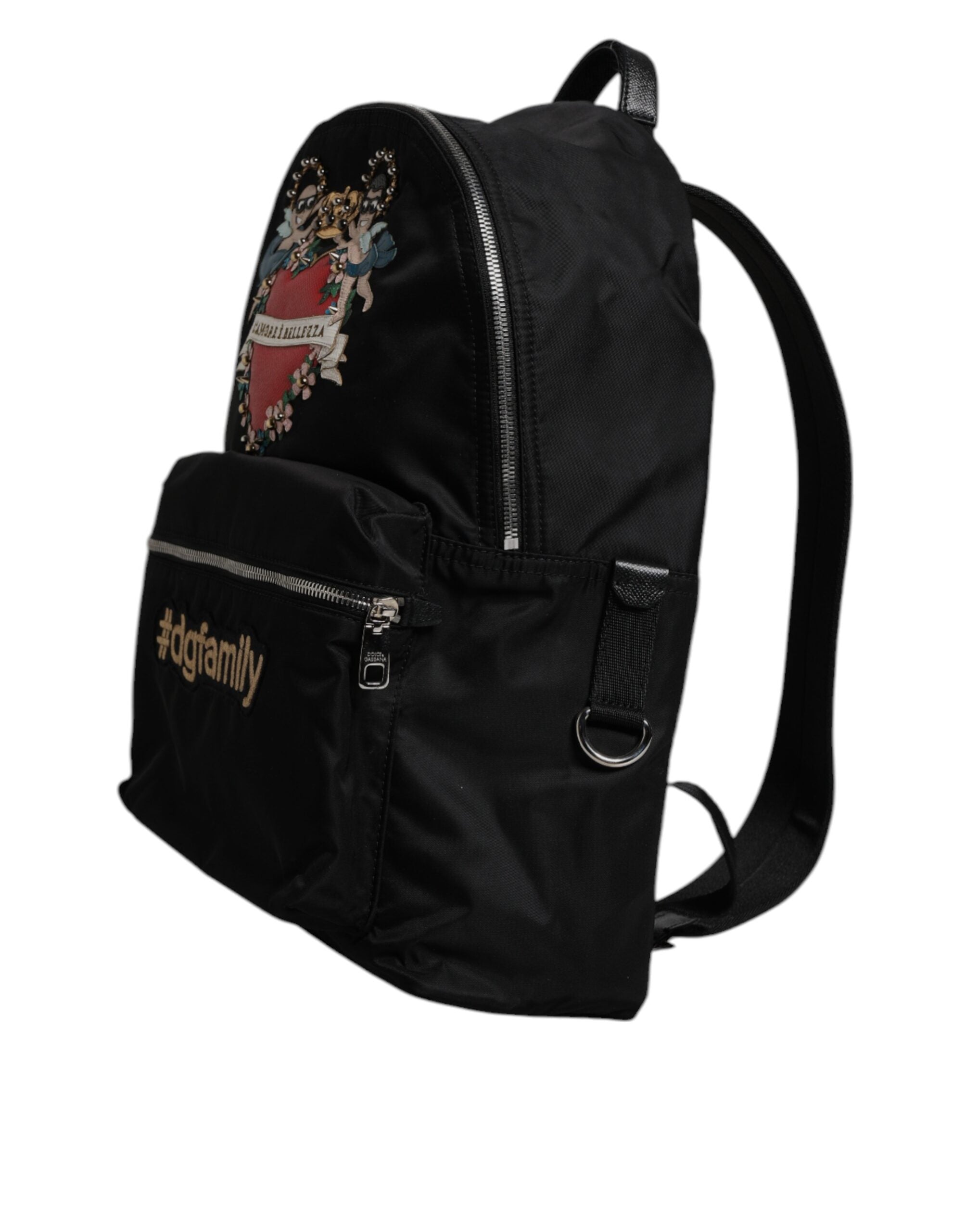 Dolce & Gabbana Black Nylon #DGFAMILY Embellished Backpack VULCANO