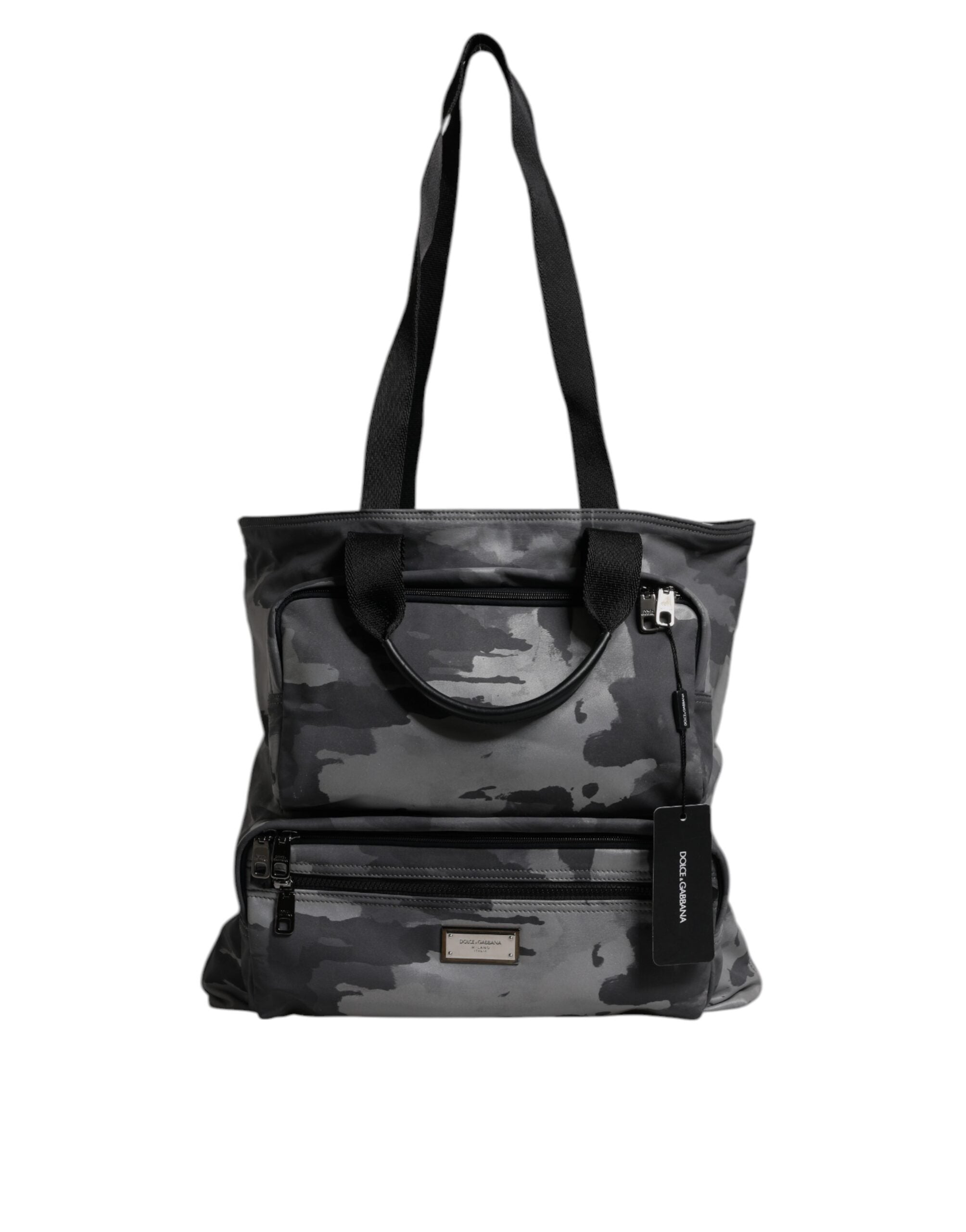 Dolce & Gabbana Black Camouflage Shoulder Strap Logo Plaque Men's Bag