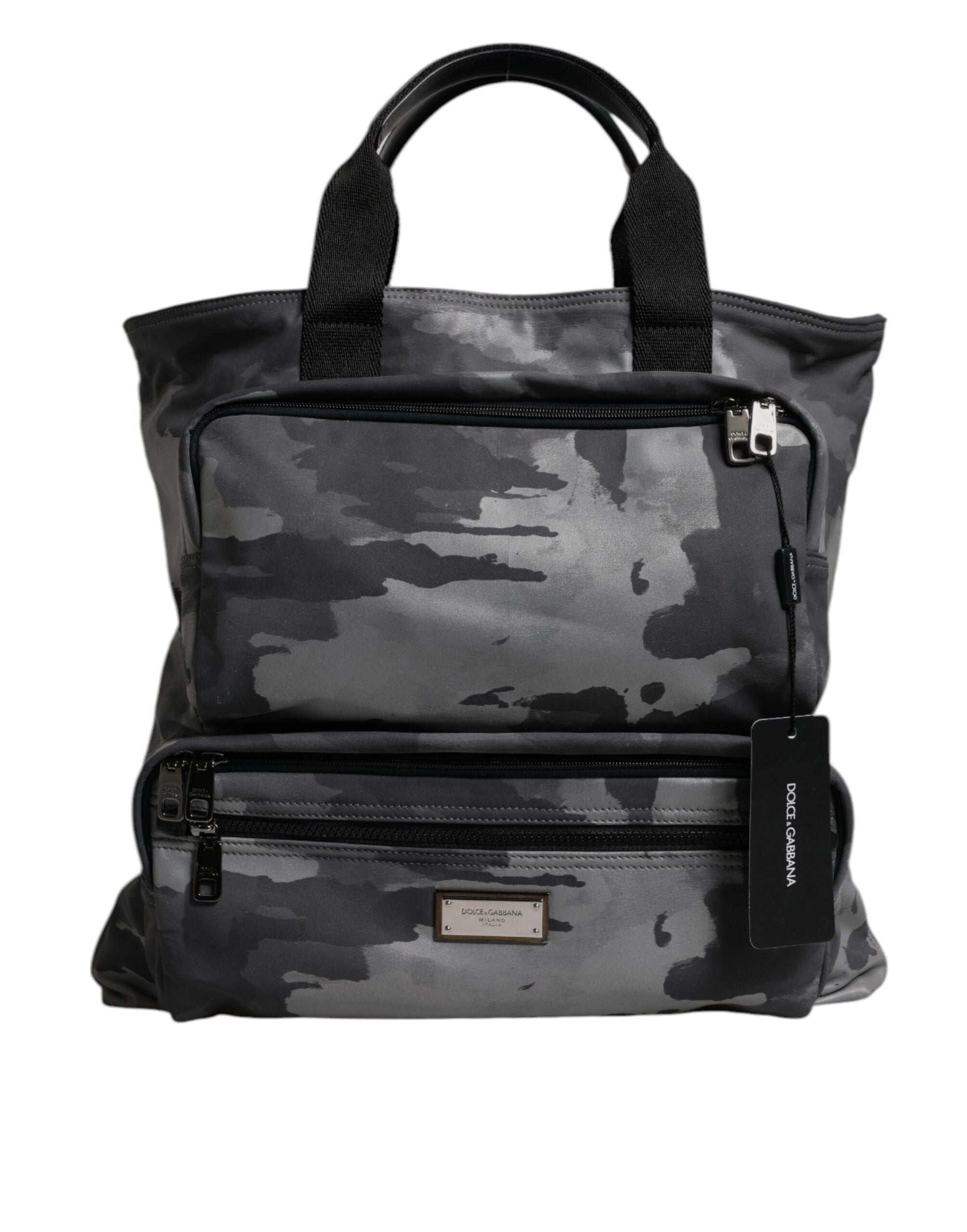 Dolce & Gabbana Black Camouflage Shoulder Strap Logo Plaque Men's Bag
