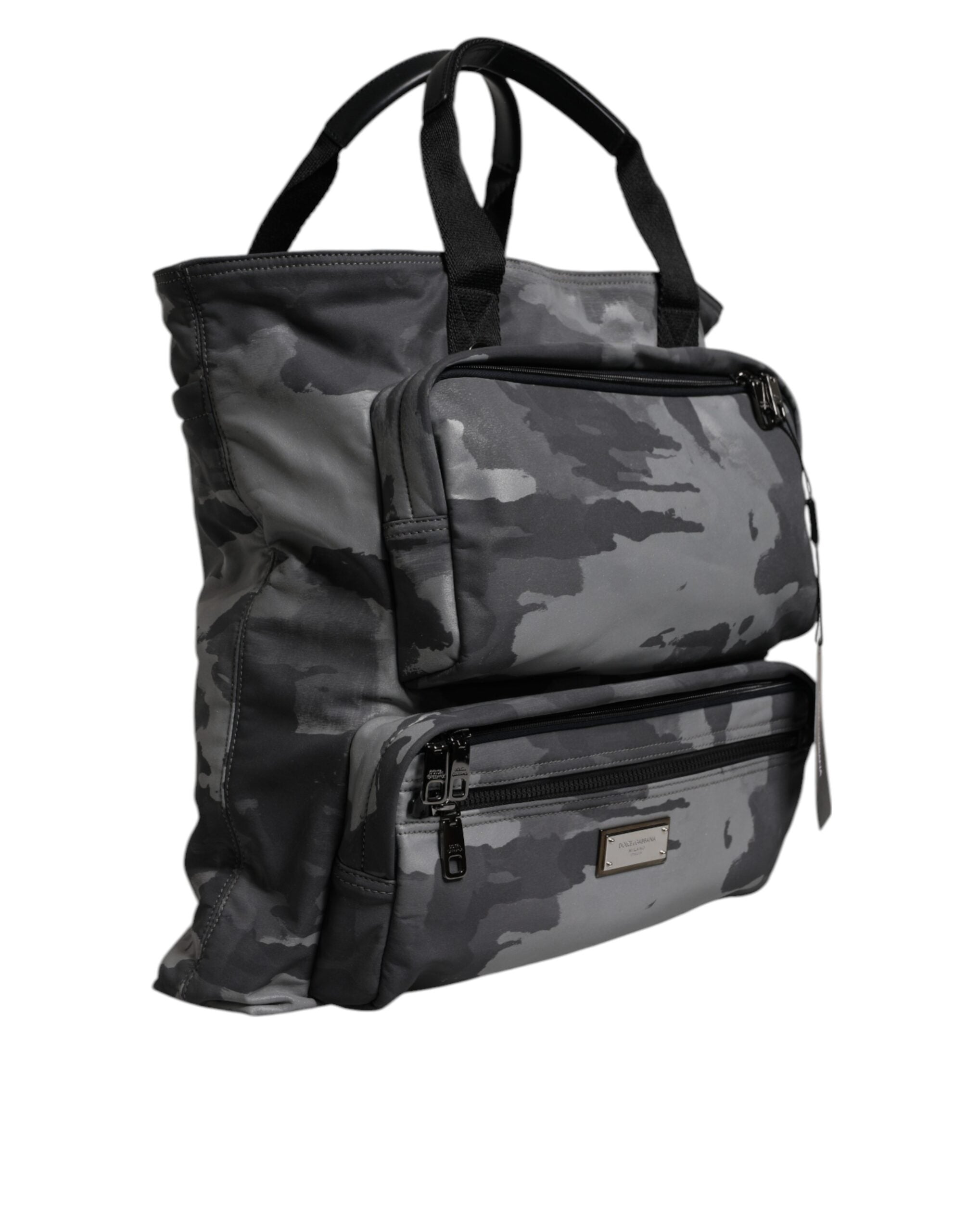 Dolce & Gabbana Black Camouflage Shoulder Strap Logo Plaque Men's Bag