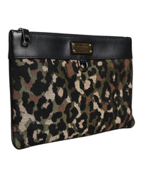 Dolce & Gabbana Multicolor Leopard Jacquard Print Logo Plaque Pouch Men's Bag