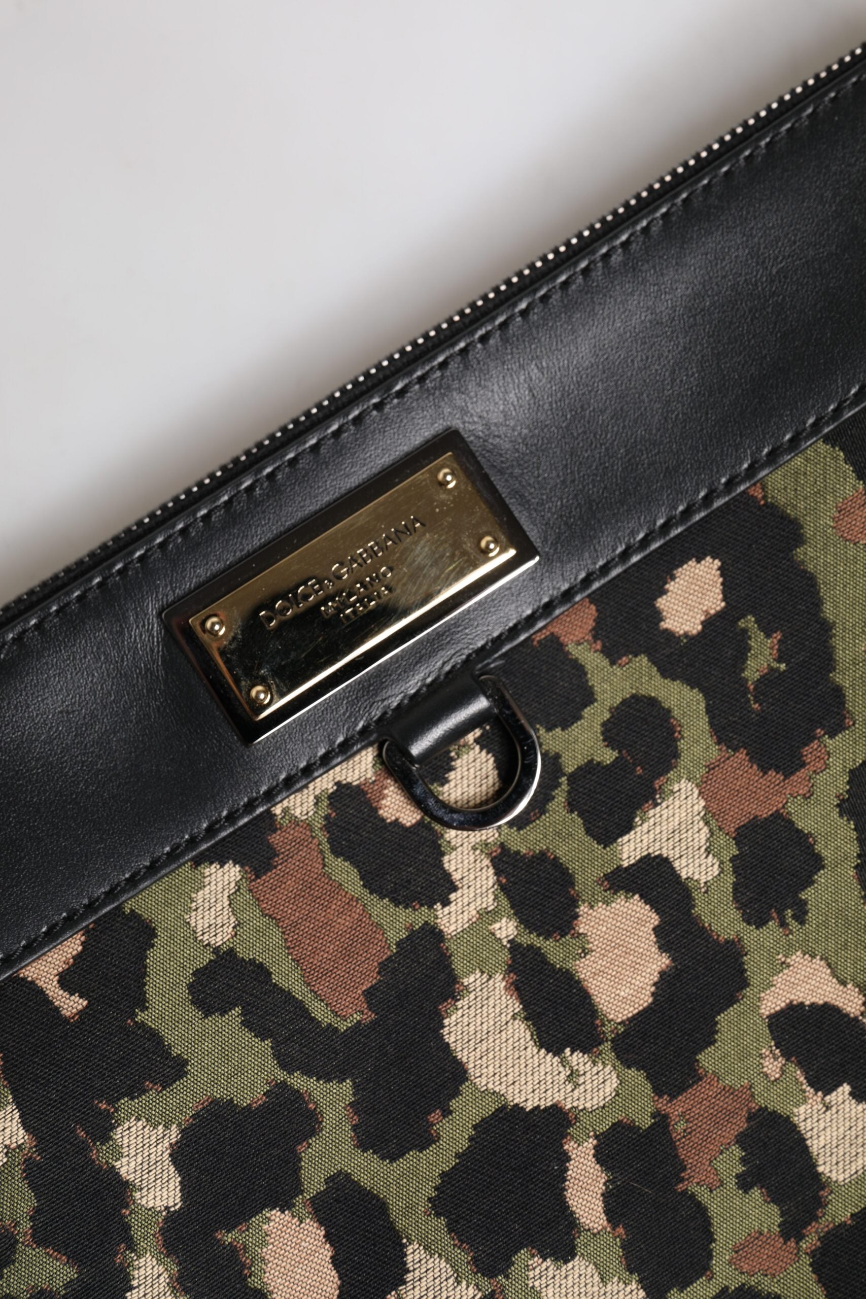 Dolce & Gabbana Multicolor Leopard Jacquard Print Logo Plaque Pouch Men's Bag