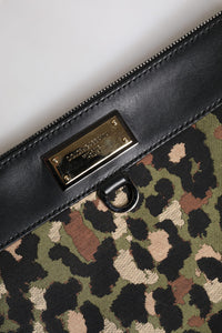 Dolce & Gabbana Multicolor Leopard Jacquard Print Logo Plaque Pouch Men's Bag