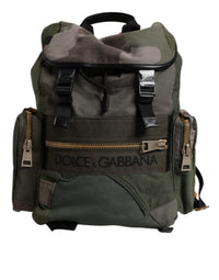 Dolce & Gabbana Military Green Patchwork Travel Backpack Men's Bag