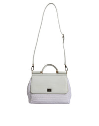 Dolce & Gabbana White Rafia Leather Top Handle Crossbody Women's Bag (Pre-Loved)
