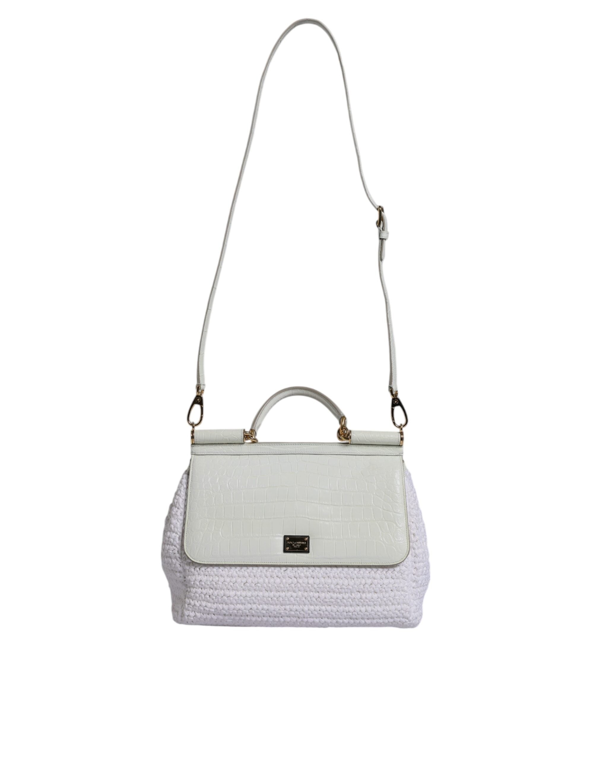 Dolce & Gabbana White Rafia Leather Top Handle Crossbody Women's Bag (Pre-Loved)