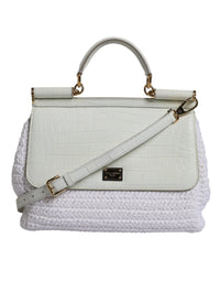 Dolce & Gabbana White Rafia Leather Top Handle Crossbody Women's Bag (Pre-Loved)