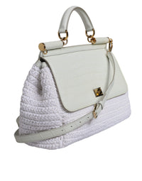 Dolce & Gabbana White Rafia Leather Top Handle Crossbody Women's Bag (Pre-Loved)