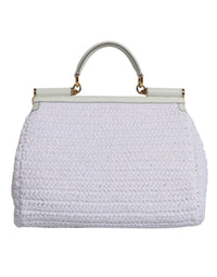 Dolce & Gabbana White Rafia Leather Top Handle Crossbody Women's Bag (Pre-Loved)